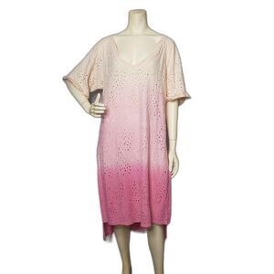 Free People Womens Large Palm Springs Pink Ombre Short Sleeves Coverup Dress